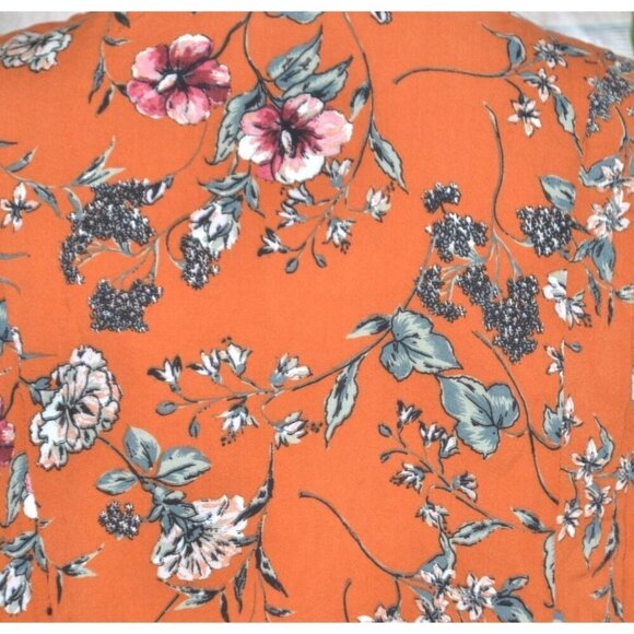Cute Altar'd State Boho Fall Orange Long Balloon Sleeve Tunic Top Size M Floral - Picture 7 of 10